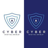 Creative technology digital cyber security logo template design with modern shield and key protection concept. Logo for business, digital and technology. vector