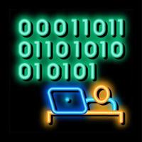 people come up with binary code neon glow icon illustration vector