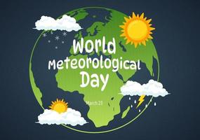 ilustración del día meteorológico mundial con ciencia meteorológica e investigación del clima en dibujos animados planos dibujados a mano para plantillas de página de destino vector