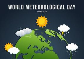 ilustración del día meteorológico mundial con ciencia meteorológica e investigación del clima en dibujos animados planos dibujados a mano para plantillas de página de destino vector