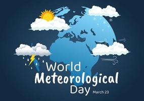 ilustración del día meteorológico mundial con ciencia meteorológica e investigación del clima en dibujos animados planos dibujados a mano para plantillas de página de destino vector