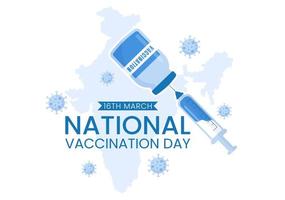 National Vaccination Day on March 16 Illustration with Vaccine Syringe for Strong Immunity in Flat Cartoon Hand Drawn to Landing Page Template vector