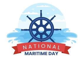 World Maritime Day Illustration with Sea and Ship for Web Banner or Landing Page in Flat Blue Nautical Celebration Cartoon Hand Drawn Templates vector