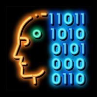 robot binary code neon glow icon illustration vector