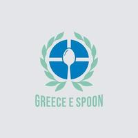 logotipo del restaurante de cuchara de Grecia. símbolo de la bandera de Grecia con cuchara, vector