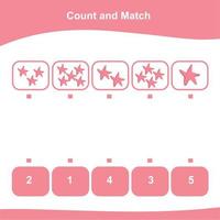 Counting summer items for preschool. Printable math worksheet. Count the images and match the answer. Vector file.