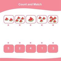 Counting summer items for preschool. Printable math worksheet. Count the images and match the answer. Vector file.