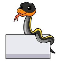 Cute black copper rat snake cartoon with blank sign vector