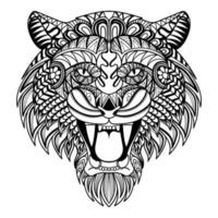 tigre, cabeza, enojado, mandala, vector, ilustración vector