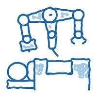 cirujano robótico y paciente o mesa doodle icono dibujado a mano ilustración vector