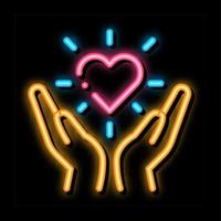 Hand Hold Heart neon glow icon illustration vector