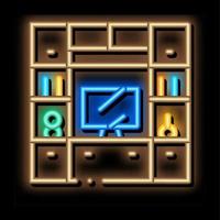Workplace with Computer neon glow icon illustration vector