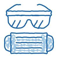 cirujano máscara facial y gafas doodle icono dibujado a mano ilustración vector