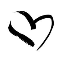 Hand drawn brush hearts. Grunge black doodle heart on white background. Romantic love symbol. Vector illustration.