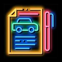 ilustración de icono de resplandor de neón de acuerdo de compra de coche vector