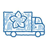 flower shop delivery truck doodle icon hand drawn illustration vector