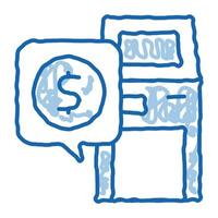 bank terminal doodle icon hand drawn illustration vector