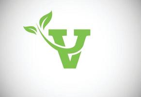 Initial letter V and leaf logo. Eco-friendly logo concept. Modern vector logo for ecological business and company identity