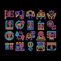 feminismo mujer poder neon resplandor icono ilustración