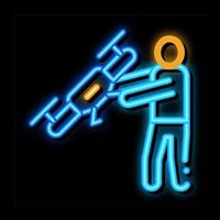 Human Hold Drone neon glow icon illustration vector