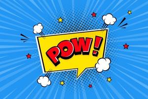 Pow comic speech bubble halftone shadow text expression retro comic style flat design. vector