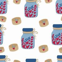 Seamless pattern Cute glass jar with hearts inside vector