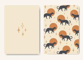 Universal template with leopard and sun. Applicable for notebook covers, planners, brochures, books, catalogs etc. Seamless patterns and masks used, easy to re-size, a5 paper vector