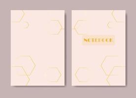Notebook cover with honeycomb shapes. Gold colored templates. Applicable for planner and notebooks, first and last a5 page. Eps10 vector template.