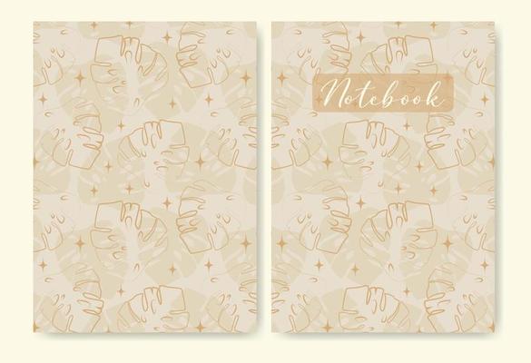 Universal abstract pastel leaves template for notebook cover. Seamless patterns. Vector illustration a4 size