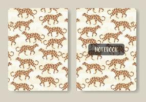 Cover design with leopard pattern. Hand drawn wild animals. It can be used for invitation, card, cover book, catalog. Size A4. Vector illustration, eps10