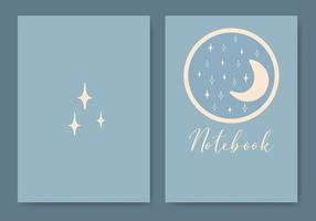 Cover design with astronomy elements illustration. Blue artistic background with moon and stars. It can be used for invitation, card, cover book, notebook. Size A4 vector