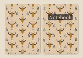 Cover with boho cow skull pattern. Magic colorful background. Applicable for planner and notebooks, a5 page vector