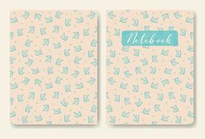 Blue colored leaves background template for notebook. Applicable for planner and notebooks, first and last a5 page. Eps10 vector template