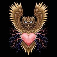 Owl with love icon tattoo logo vector