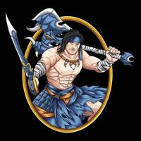 Warrior with axe and sword vector