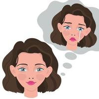 Mental Health illustration concept. Woman with depressed problem. Concept good and bad mood. Hidden emotions. Sad unhappy depressed girl. Psychology visual interpretation of mental health. Vector. vector