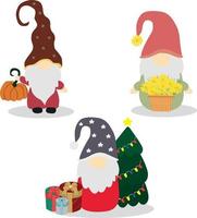 Set of Cute Cartoon Dwarf. Little garden gnomes. Christmas gnomes, spring gnomes and autumn gnomes. Vector illustration.