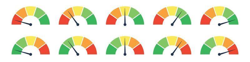 Scale meter with low, high and medium bar. Level risk graph or control quality. Vector isolated illustration