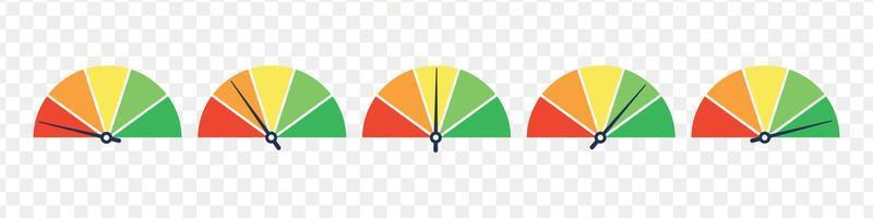 Scale meter with low, high and medium bar. Level risk graph or control quality. Vector isolated illustration