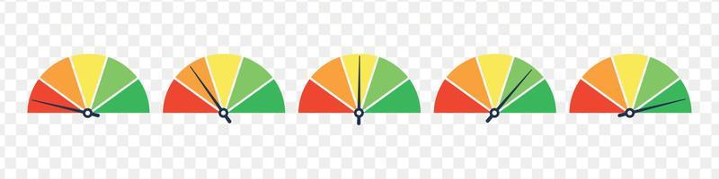 Scale meter with low, high and medium bar. Level risk graph or control quality. Vector isolated illustration