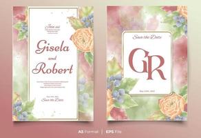 plantilla de invitación de boda de acuarela con adorno de flores de colores vector