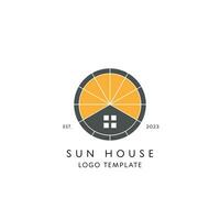 Sun house logo icon. Eco-friendly natural home building design. Isolated background vector