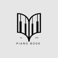 icono del logotipo del libro de piano. diseño de pictograma moderno vintage retro de libro de música simple. fondo aislado vector