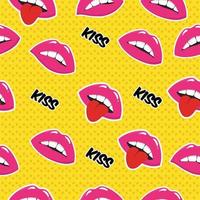 Seamless pattern with lips in vintage pop art style. vector