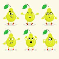 Cartoon pear set with different emotions. vector