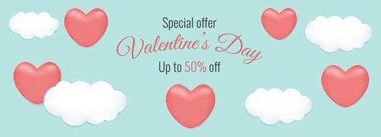 Poster, banner, flyer for Valentine's day sale with heart in clouds. vector