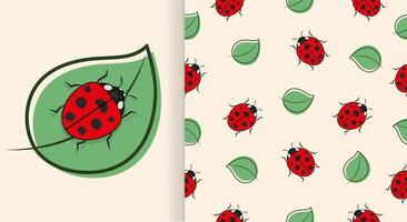 Seamless pattern with ladybug and leaves vector