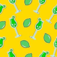 Seamless bright pattern with mojito cocktail and lime. vector