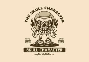 Standing skull wearing helmet character illustration vector