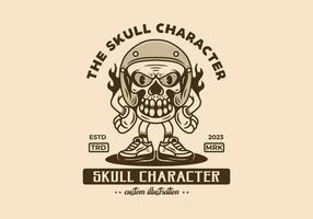 Standing skull wearing helmet character illustration vector